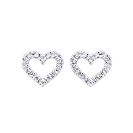 9ct White Gold 0.15cttw Open Heart Stud Earrings