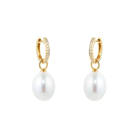 Kiki Classics 18ct Yellow Gold, Pearl Drops With 0.13cttw Diamond Hoop